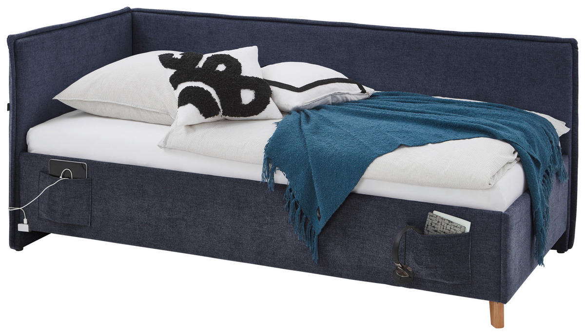 POLSTERLIEGE in Flachgewebe Dunkelblau  - Eichefarben/Birkefarben, Konventionell, Holz/Textil (120/200cm) - home24