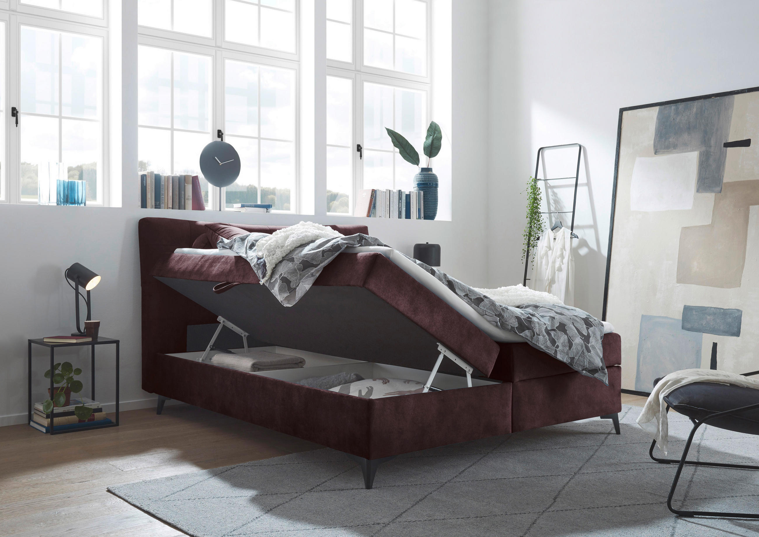 BOXSÄNG 180/200 cm i aubergine - svart/aubergine, Modern, trämaterial/textil (180/200cm) - MID.YOU