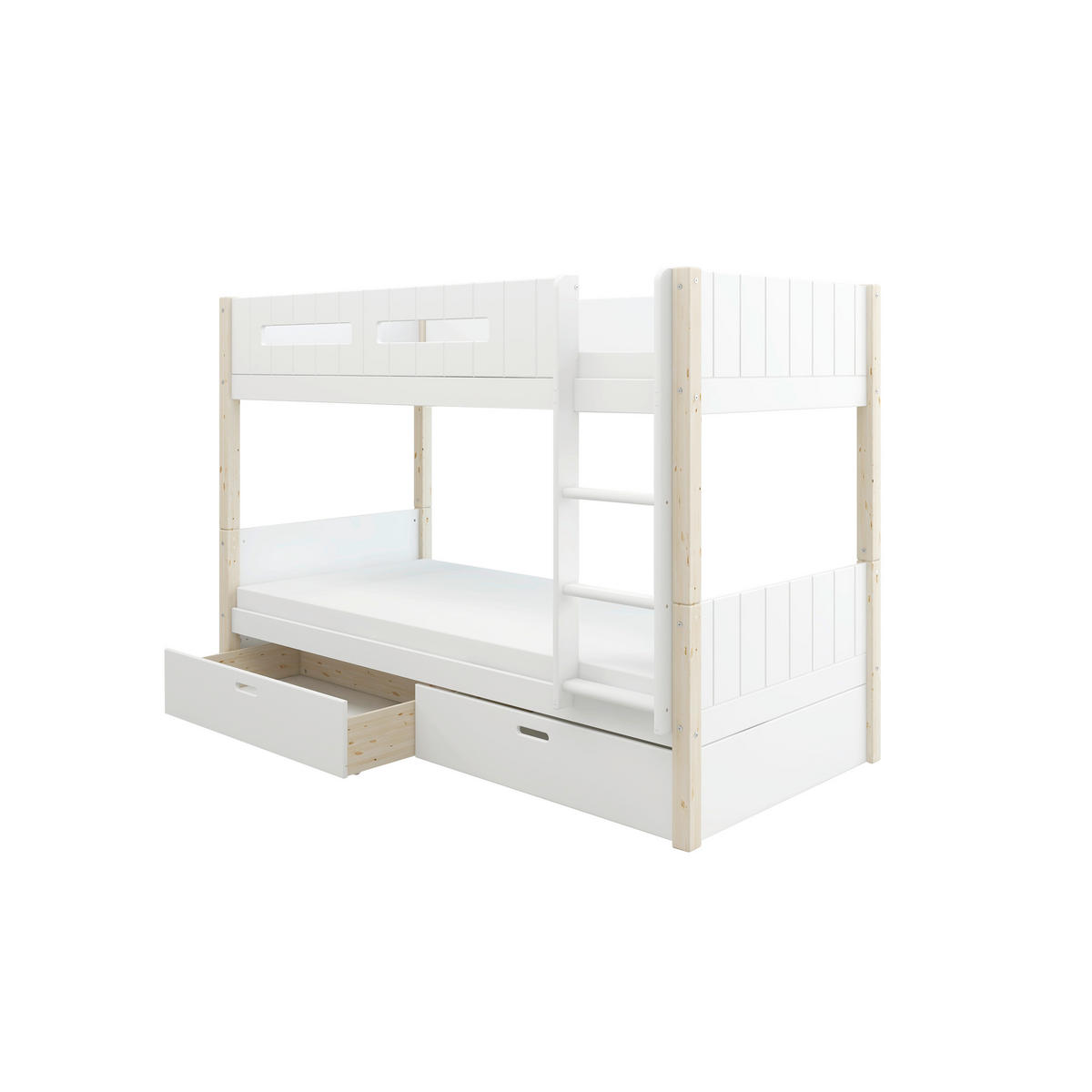 ETAGENBETT 90/200 cm,  in Absturzsicherung, Leiter, Rollroste, Bettschublade  - Naturfarben/Weiß, MODERN, Holz (90/200cm) - Chameo