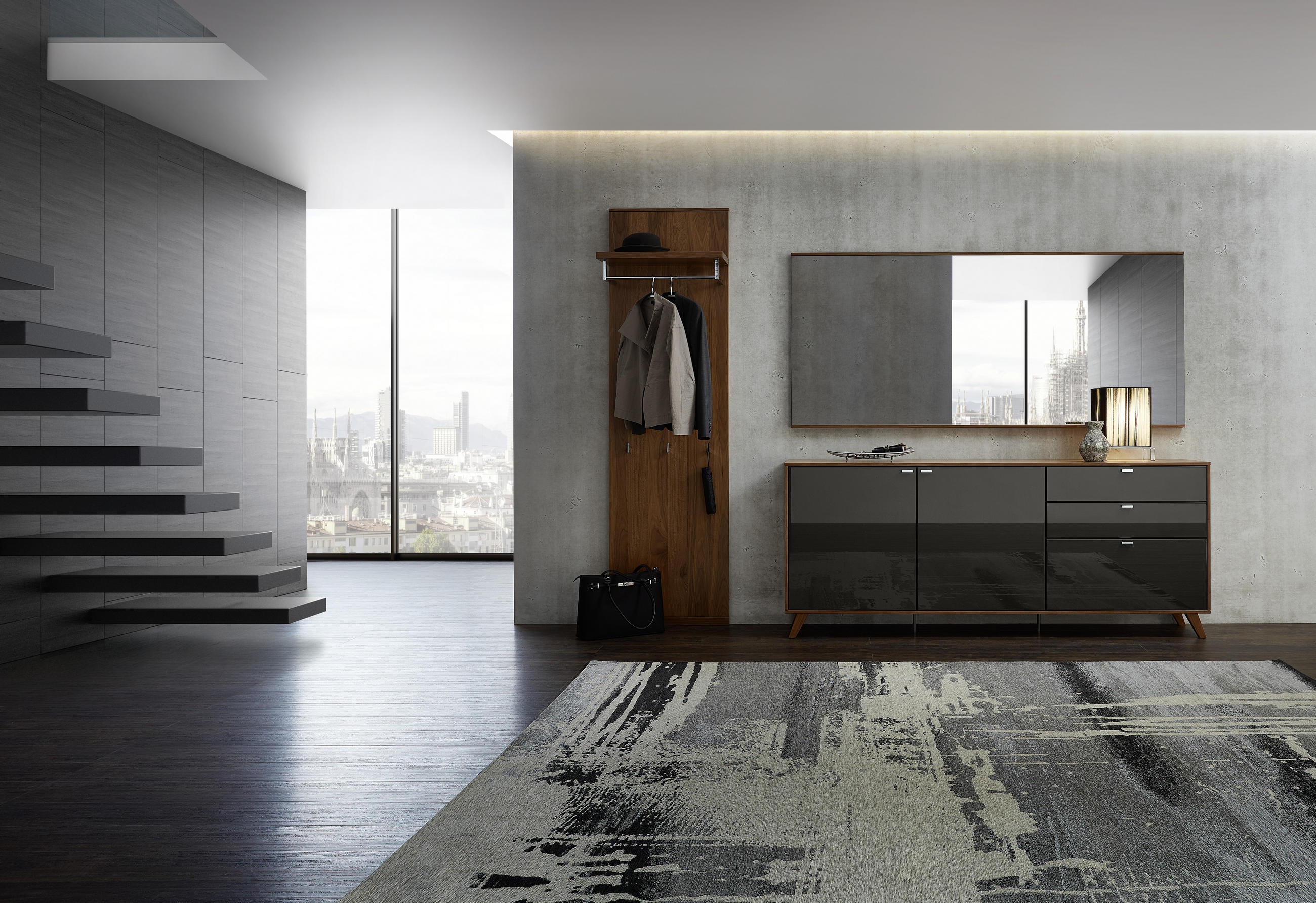 GARDEROBE 3-teilig  in 271,6/217,3/39,6 cm  - Nussbaumfarben/Graphitfarben, Design, Holz/Holzwerkstoff (271,6/217,3/39,6cm) - Invivus