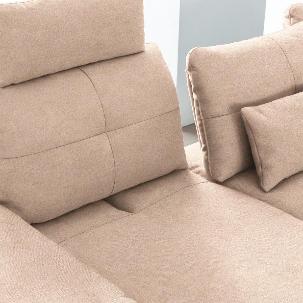 ECKSOFA in Flachgewebe Hellbraun  - Hellbraun/Schwarz, Design, Textil/Metall (344/271cm) - Chilliano