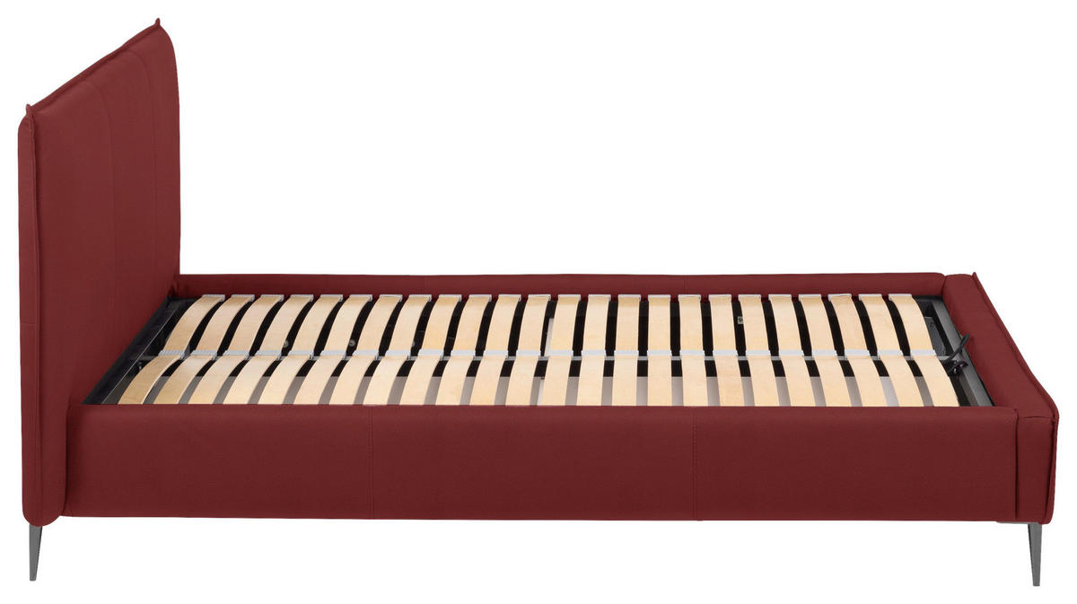 POLSTERBETT 180/200 cm,  in Rot, gepolstertes Kopfteil, Lattenrost, Bettkasten,  - Rot/Schwarzchrom, KONVENTIONELL, Leder/Holz (180/200cm) - Esposa