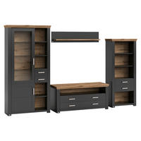 WOHNWAND  in Graphitfarben, Eiche Artisan  340/206,6/51,2 cm  - Graphitfarben/Eiche Artisan, Design, Glas/Holzwerkstoff (340/206,6/51,2cm) - SetOne by Musterring