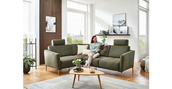 ECKSOFA Olivgrün Flachgewebe - Eichefarben/Olivgrün, Design, Holz/Textil (189/236cm) - Valnatura