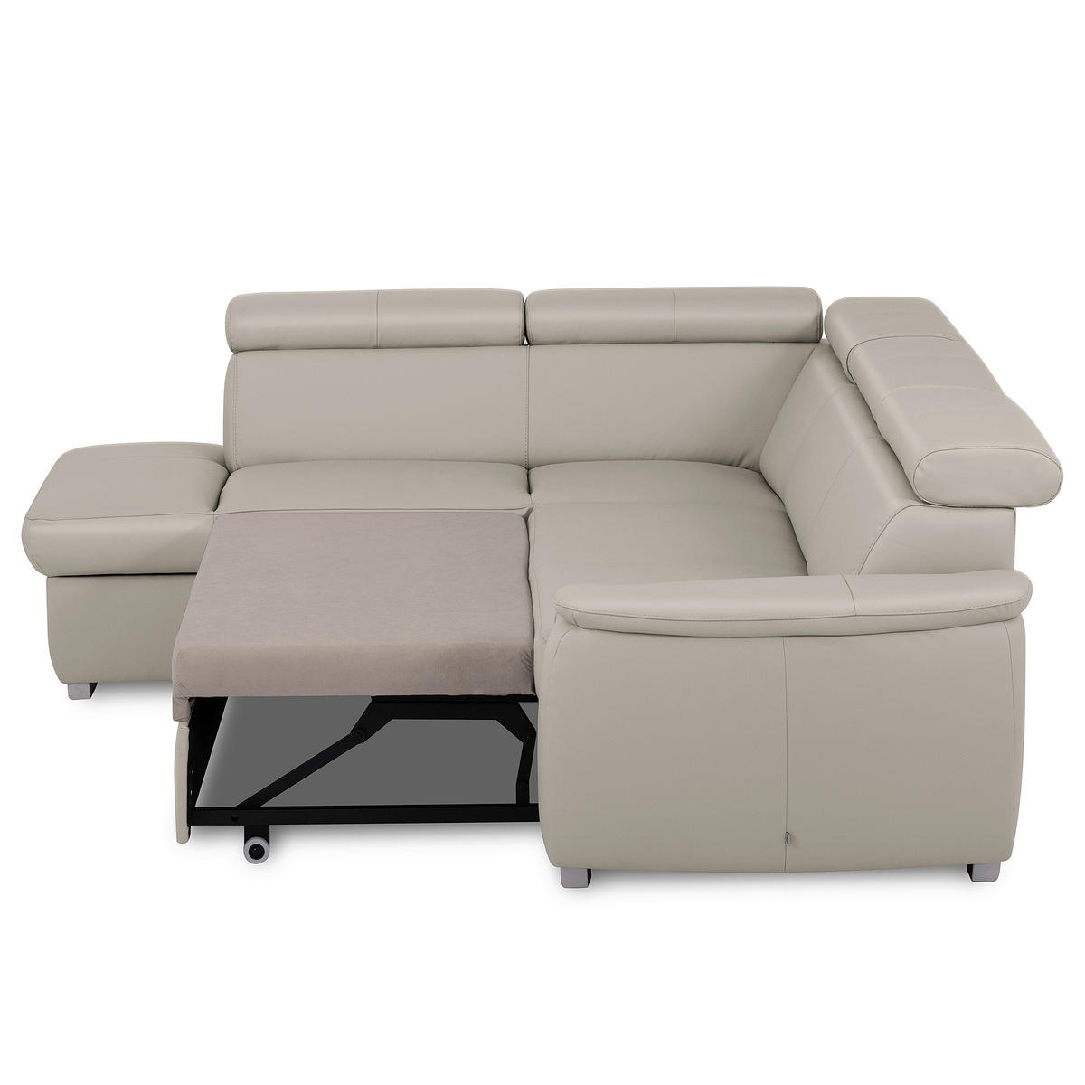 WOHNLANDSCHAFT  in Kombination Echtleder/Lederlook Platinfarben  - Platinfarben/Grau, Leder/Metall (211/262cm) - Celina Home