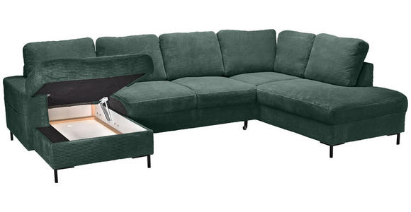 WOHNLANDSCHAFT Dunkelgrün Cord  - Dunkelgrün/Schwarz, KONVENTIONELL, Textil/Metall (148/303/197cm) - Carryhome