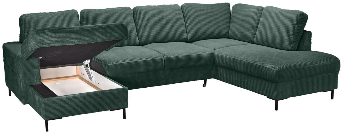 WOHNLANDSCHAFT Dunkelgrün Cord  - Dunkelgrün/Schwarz, KONVENTIONELL, Textil/Metall (148/303/197cm) - Carryhome