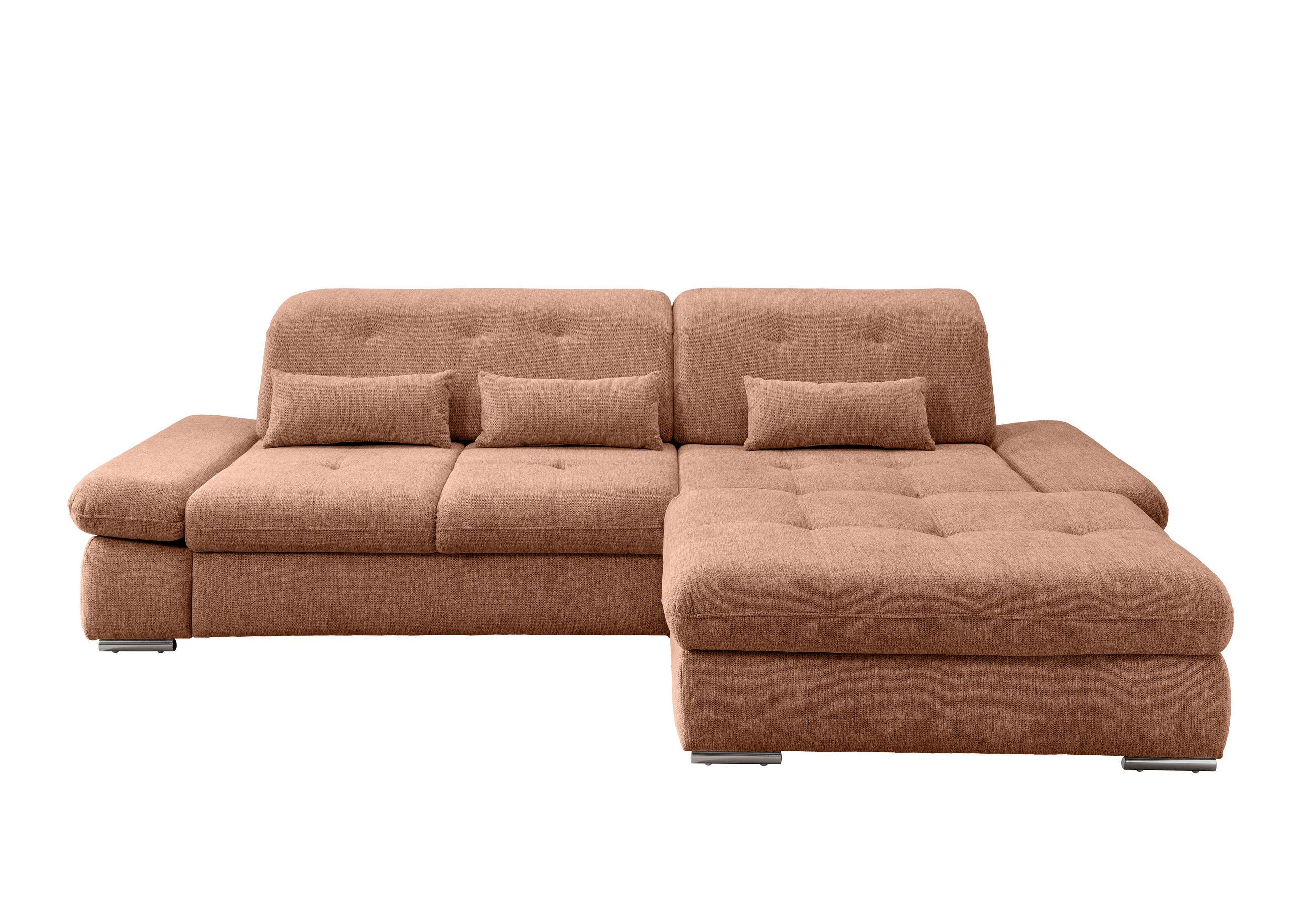 ECKSOFA Koralle Chenille  - Chromfarben/Koralle, Design, Textil/Metall (300/196cm) - Livetastic