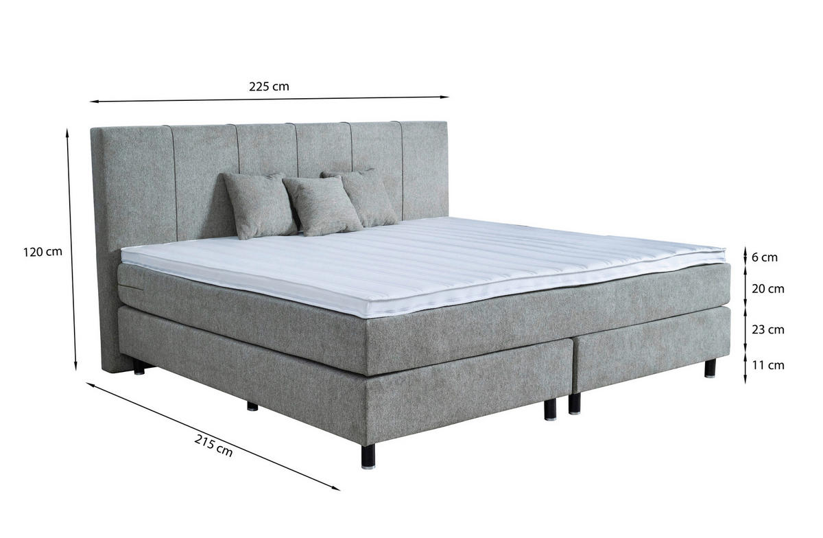 BOXSPRINGBETT 220/200 cm  in Hellgrau  - Hellgrau/Schwarz, Lifestyle, Holz/Textil (220/200cm) - home24