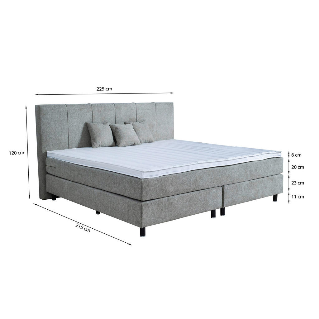 Thumbnail - home24 Boxspringbett, Hellgrau, Textil, H5, 5-Zonen, Höhe ca. 20 cm, 220x200 cm, Topper durchgehend, in verschiedenen Gr...