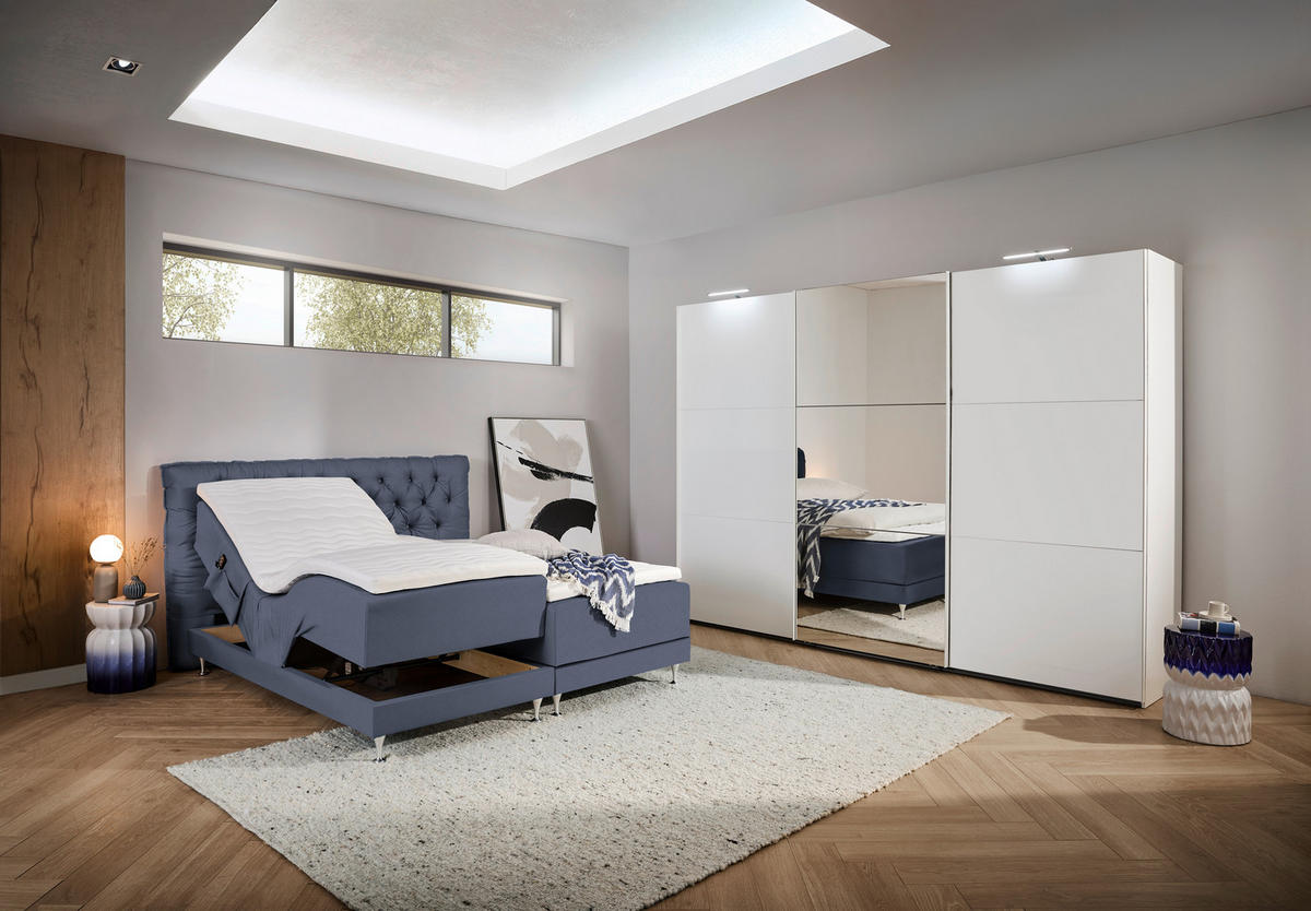 BOXSPRINGBETT 180/200 cm  in Blaugrau  - Blau/Silberfarben, Basics, Holzwerkstoff/Textil (180/200cm) - Welnova