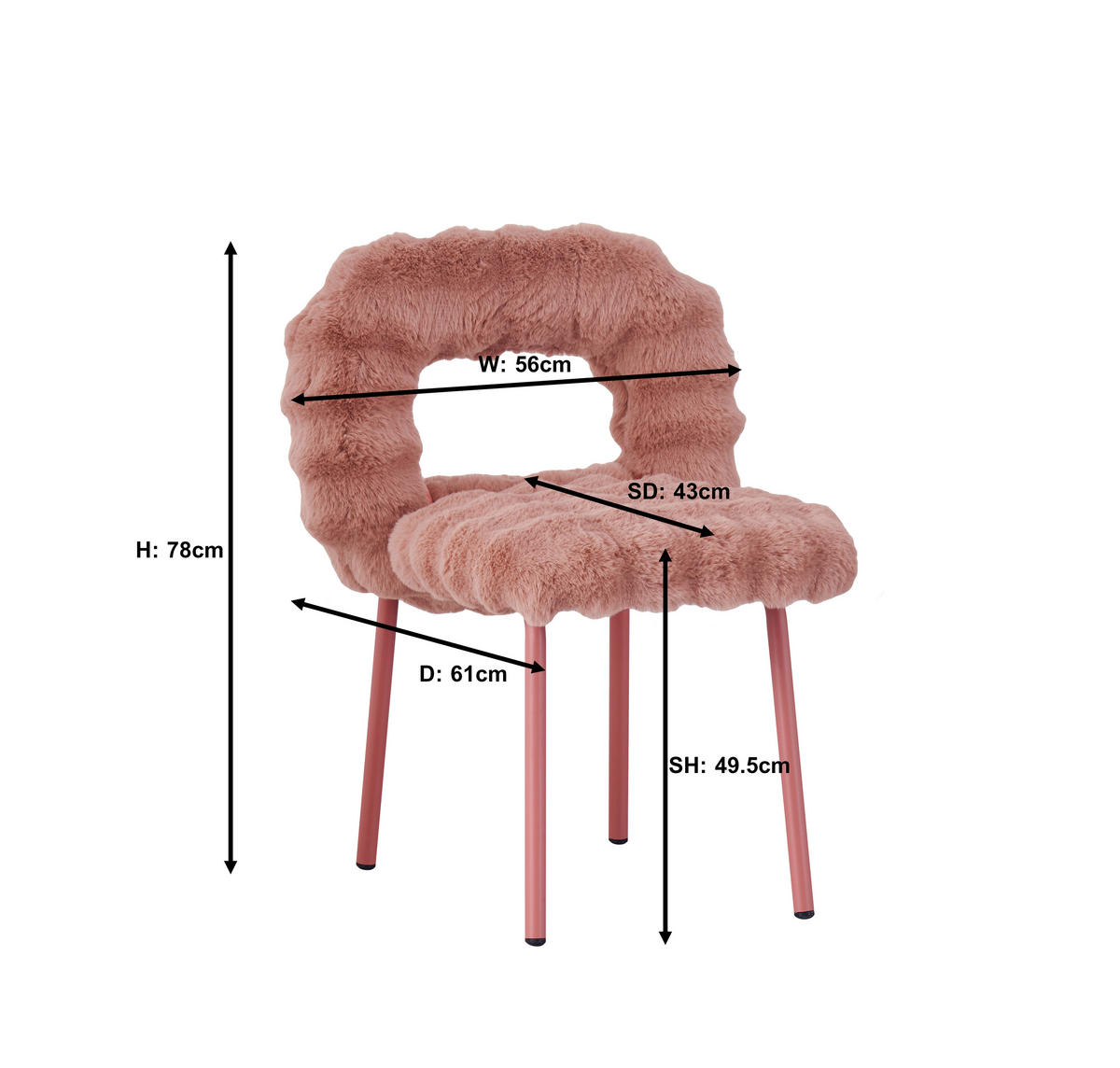 STUHL Webpelz Rosa  - Rosa, Design, Textil/Metall (56/79/61cm) - Stylife