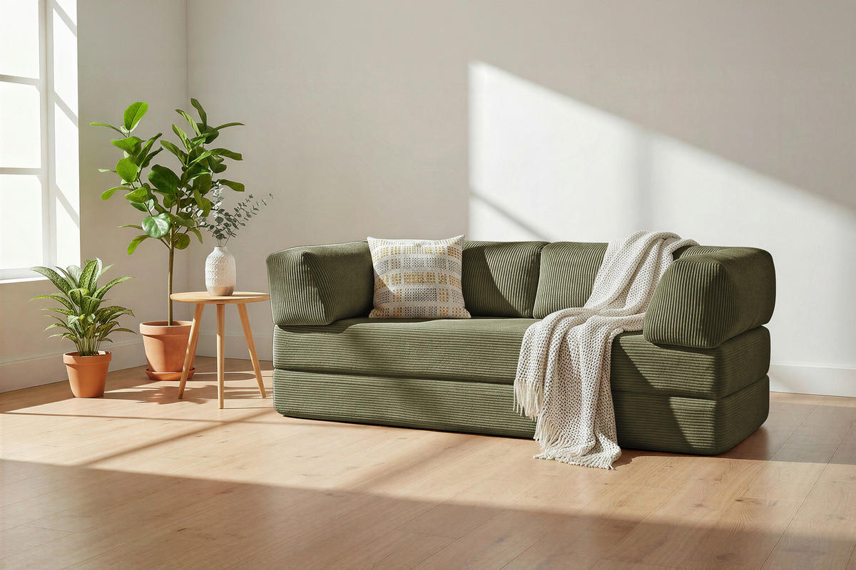 SCHLAFSOFA Cord Olivgrün  - Olivgrün, KONVENTIONELL, Textil/Metall (200/77/80cm) - Carryhome