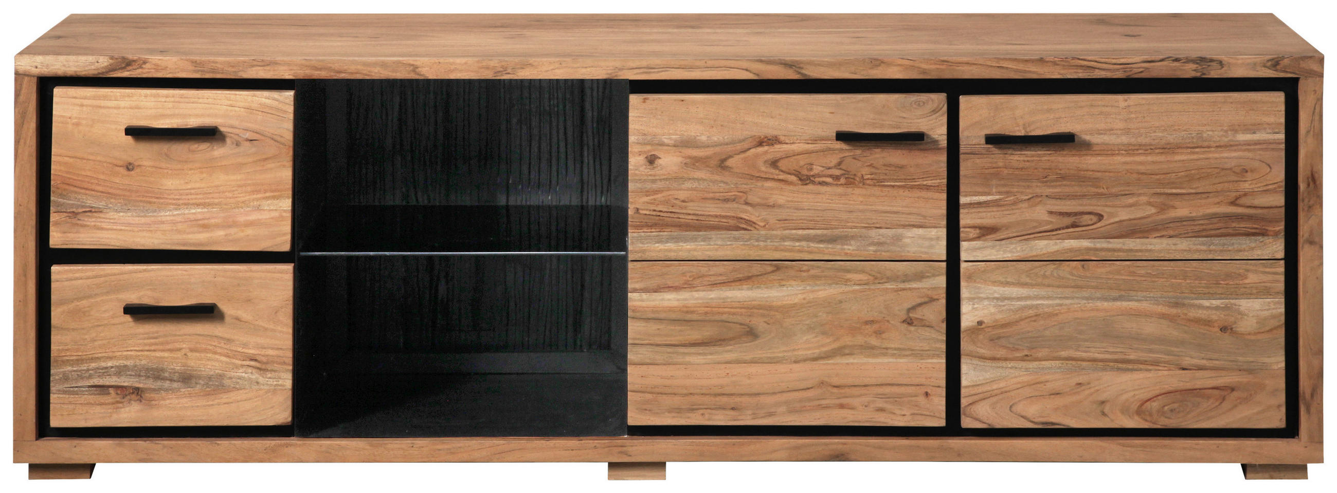 LOWBOARD  in 175/60/40 cm  - Schwarz/Akaziefarben, LIFESTYLE, Glas/Holz (175/60/40cm) - Landscape