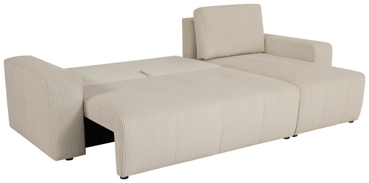 ECKSCHLAFSOFA  mit Cord Creme  - Creme/Schwarz, KONVENTIONELL, Textil (248/146cm) - Xora