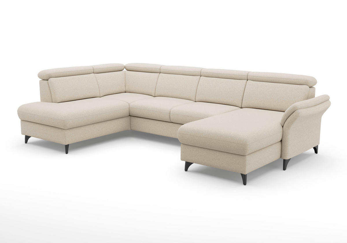 WOHNLANDSCHAFT GLENDALE E in Flachgewebe Creme  - Creme/Schwarz, KONVENTIONELL, Textil/Metall (193/321/166cm) - Sit & More