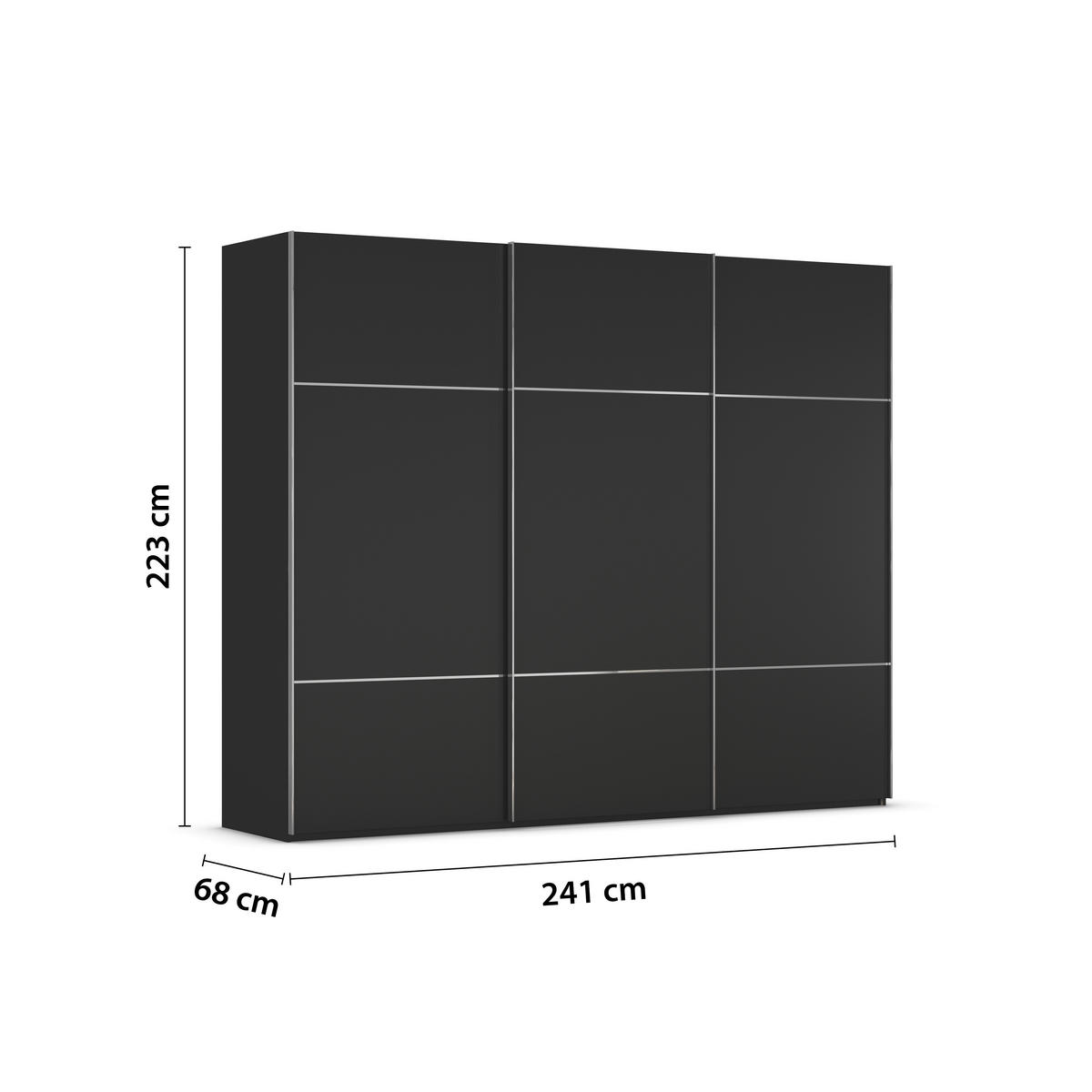 SCHWEBETÜRENSCHRANK 242/223/68 cm 3-türig Schwarz  - Chromfarben/Schwarz, KONVENTIONELL, Holzwerkstoff/Metall (242/223/68cm) - Novel
