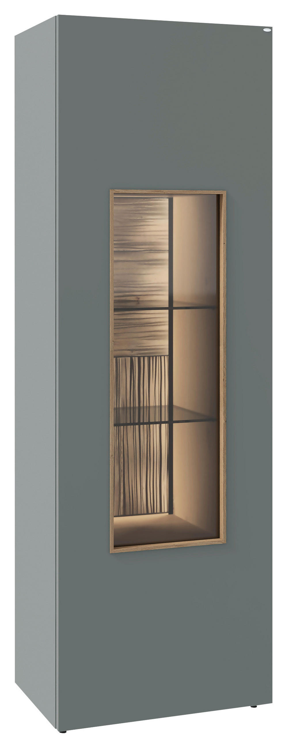 VITRINE VLACERA LIVING in furniert, massiv Wildeiche Wildeiche, Graugrün  - Wildeiche/Graugrün, Design, Glas/Holz (64/194/43cm) - Voglauer