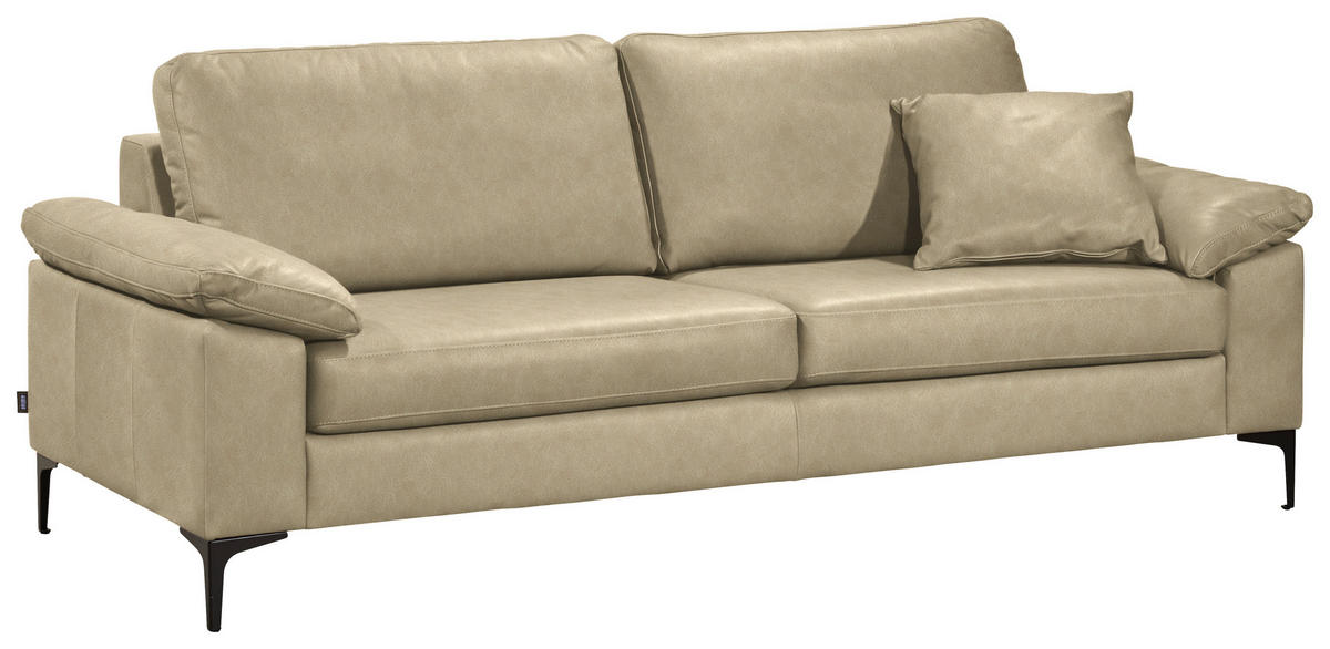 2,5-SITZER  in Echtleder Beige   - Beige/Schwarz, Design, Leder/Metall (204/83/97cm) - Schöner Wohnen
