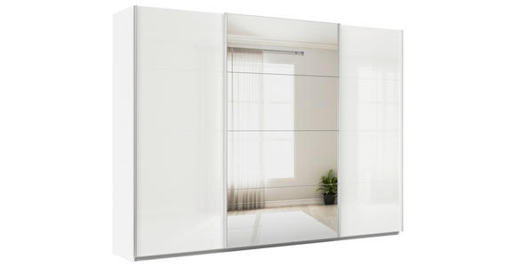 SCHWEBETÜRENSCHRANK  in Weiß, Weiß Hochglanz  - Weiß Hochglanz/Alufarben, KONVENTIONELL, Glas/Holzwerkstoff (315/210/62cm) - Xora