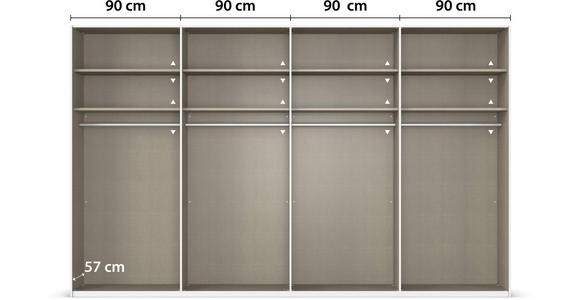 SCHWEBETÜRENSCHRANK 360/223/68 cm 4-türig Eichefarben, Chromfarben, Hellgrau  - Chromfarben/Eichefarben, Design, Glas/Holz (360/223/68cm) - Novel