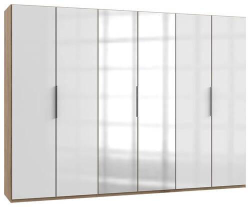 DREHTÜRENSCHRANK 300/216/58 cm 6-türig Eichefarben, Weiß Hochglanz  - Chromfarben/Weiß Hochglanz, MODERN, Holzwerkstoff (300/216/58cm) - MID.YOU