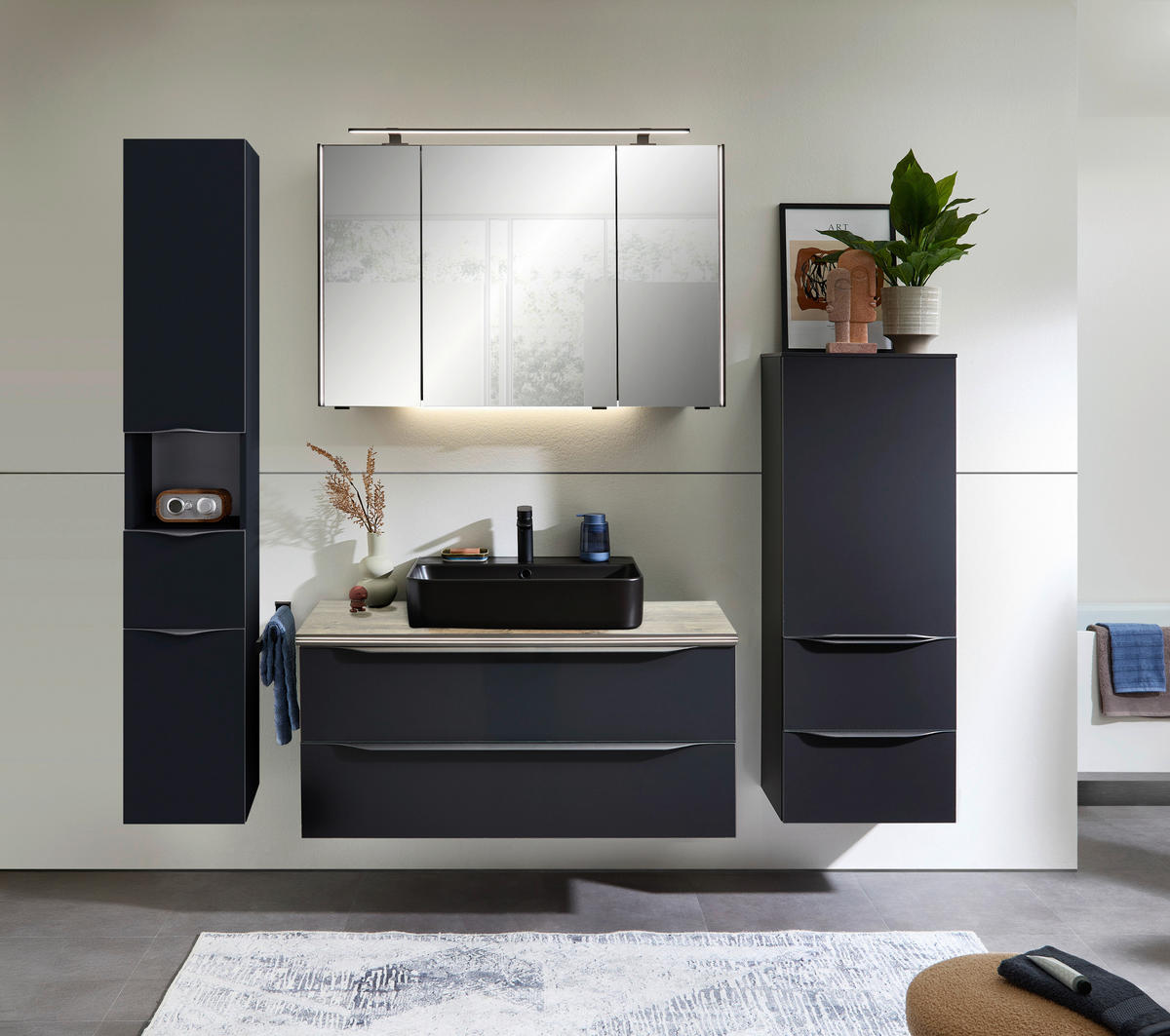 SPIEGELSCHRANK 113,2/70,3/17 cm  - Schwarz, KONVENTIONELL, Glas/Holzwerkstoff (113,2/70,3/17cm) - Sadena