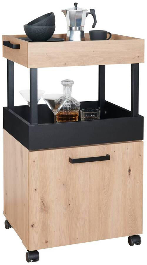SERVIERWAGEN Schwarz, Eichefarben  - Eichefarben/Schwarz, MODERN, Holzwerkstoff/Metall (50/88/41cm)