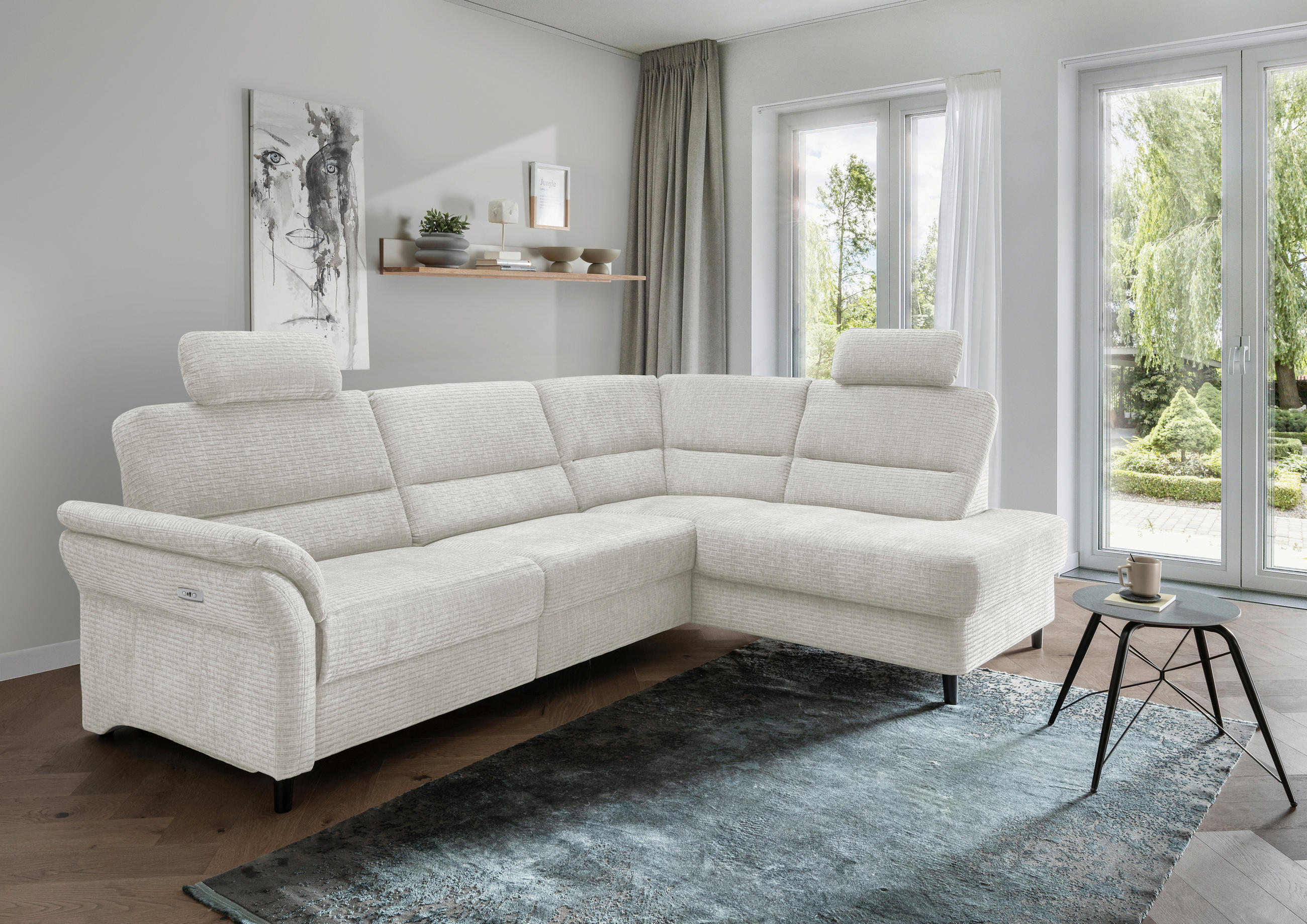 ECKSOFA in Mikrofaser Creme - Weiss/Creme, Modern, Holz/Textil (266/190cm) - Livetastic