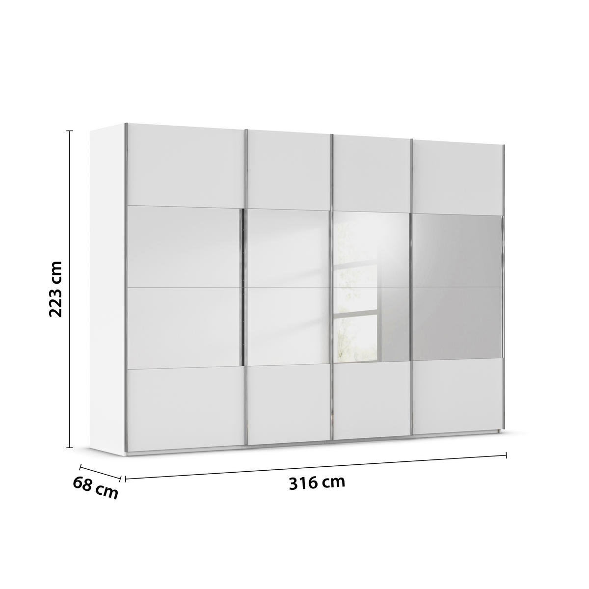 SCHWEBETÜRENSCHRANK 4-türig Weiß  - Chromfarben/Weiß, Design, Holzwerkstoff/Metall (316/223/68cm) - Novel