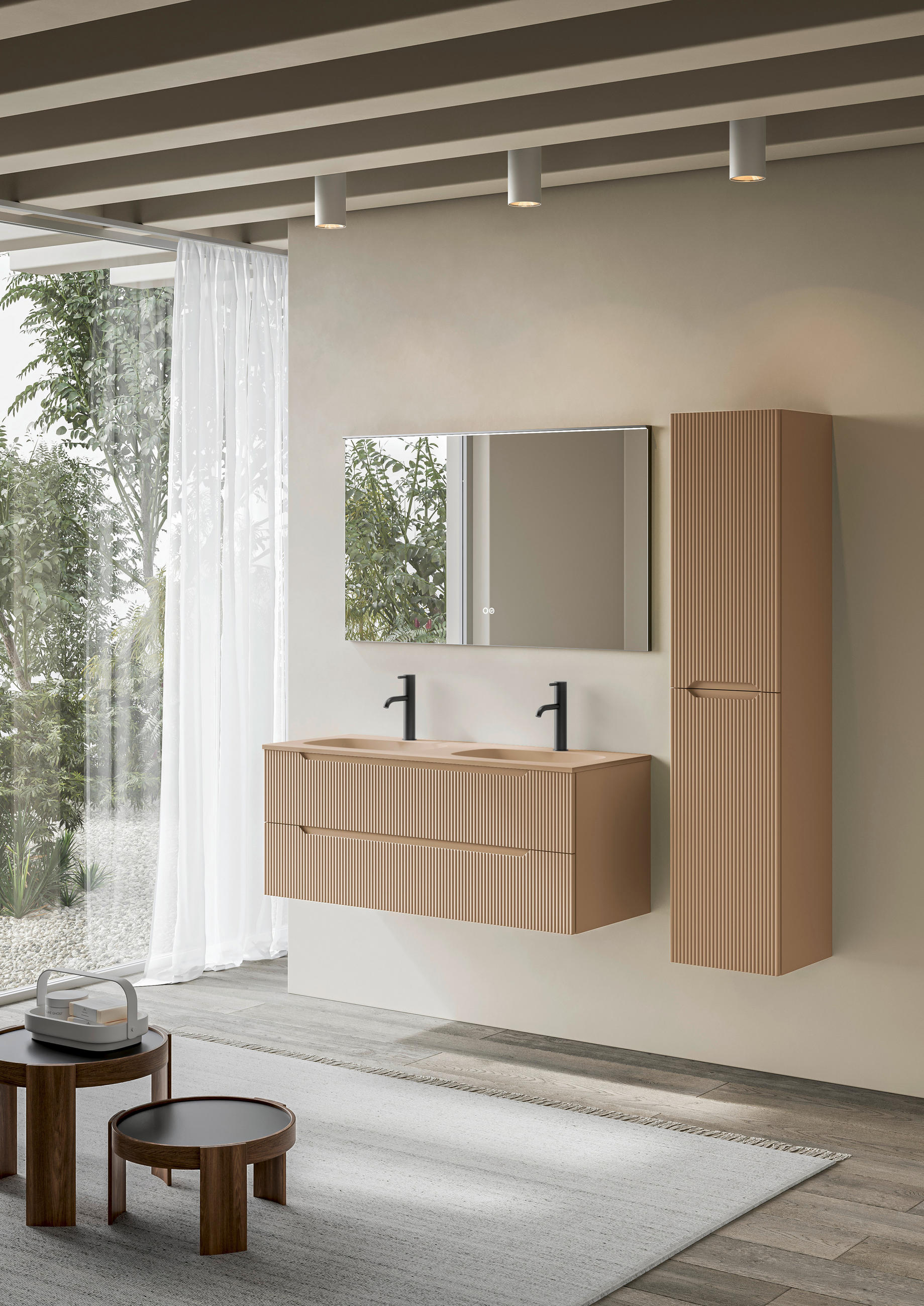 BADEZIMMER 3-teilig  in 120 cm  - Altrosa/Weiß, KONVENTIONELL, Holzwerkstoff/Stein (120cm) - Belluti