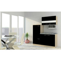 KÜCHENBLOCK 160 cm   Schwarz, Eichefarben  - Eichefarben/Schwarz, Basics, Holzwerkstoff/Metall (160cm) - Respekta