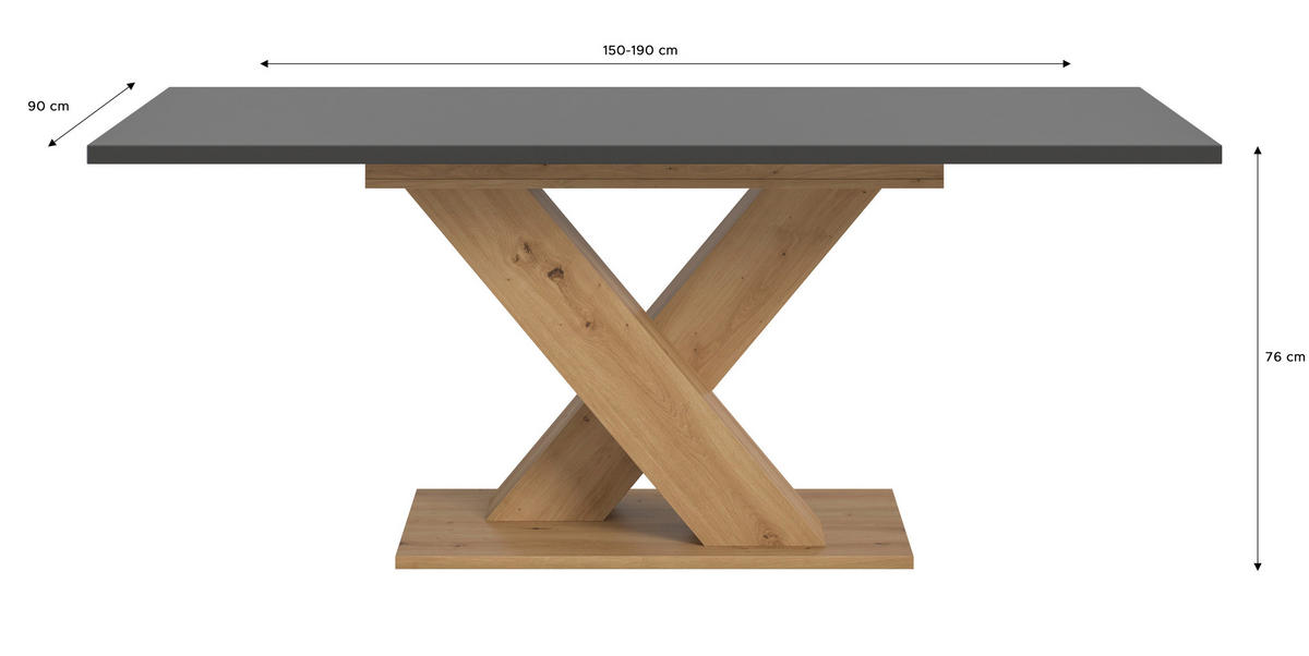 AUSZIEHTISCH in Holzwerkstoff 150-190/90/76 cm  - Eiche Artisan/Grau, KONVENTIONELL, Holzwerkstoff (150-190/90/76cm)