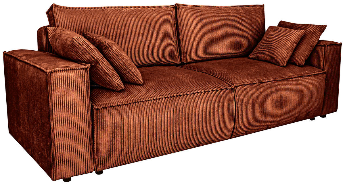 SCHLAFSOFA  mit Liegefunktion, Schlafen auf Sitzhöhe, Rücken echt Cord Rostfarben  - Rostfarben/Schwarz, KONVENTIONELL, Kunststoff/Textil (240/89/100cm) - Carryhome