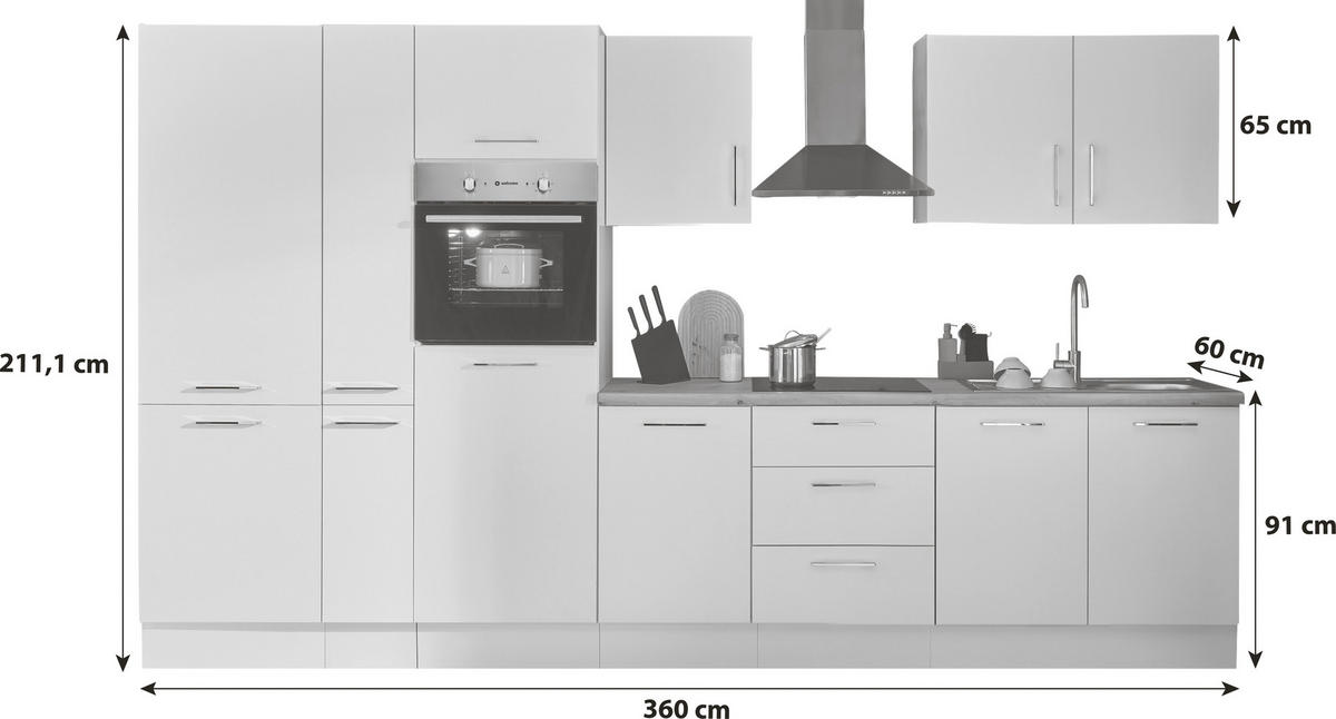 KÜCHENBLOCK 360 cm   in Weiß, Eiche Artisan  - Chromfarben/Weiß, Basics, Holzwerkstoff/Metall (360cm) - P & B
