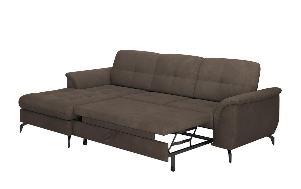 ECKSOFA ZORA E Dunkelbraun Flachgewebe  - Dunkelbraun/Schwarz, MODERN, Textil/Metall (164/262cm) - Sit & More