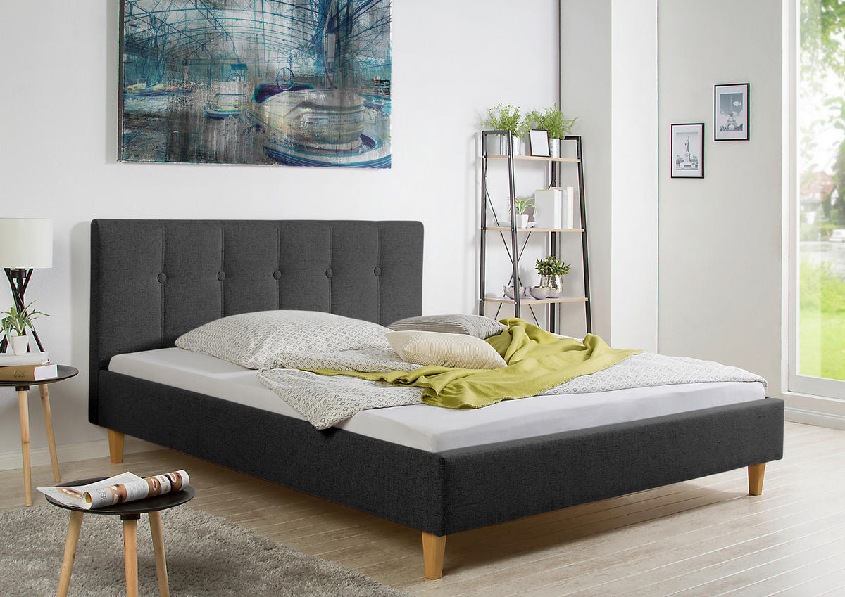 POLSTERBETT  in Anthrazit,  - Anthrazit/Naturfarben, MODERN, Holz/Textil (165/99/216cm) - Livetastic