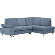 ECKSOFA in Flachgewebe Blau  - Blau/Silberfarben, KONVENTIONELL, Holz/Textil (255/186cm) - Cantus