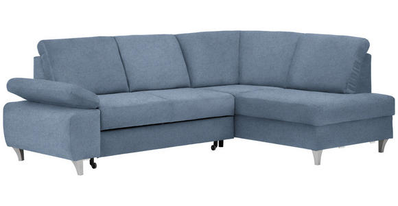 ECKSOFA in Flachgewebe Blau  - Blau/Silberfarben, KONVENTIONELL, Holz/Textil (255/186cm) - Cantus