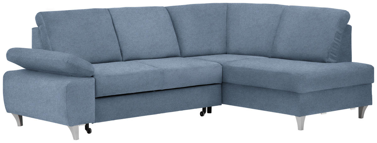 ECKSOFA in Flachgewebe Blau  - Blau/Silberfarben, Konventionell, Holz/Textil (255/186cm) - Cantus