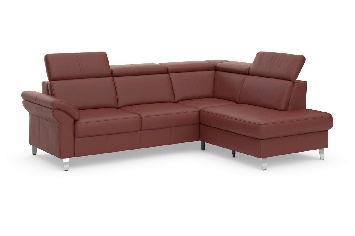 ECKSOFA ARNGAST E Rotbraun Kombination Echtleder/Stoff Mikrofaser Bettkasten, Kopfteilverstellung  - Chromfarben/Rotbraun, Basics, Leder/Textil (245/194cm) - Sit & More