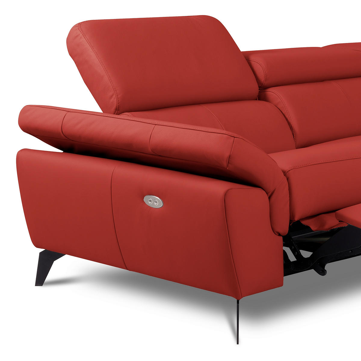 ECKSOFA SONO in Lederlook Echtleder Rot Armteilverstellung, Kopfteilverstellung  252/179 cm  - Rot/Schwarz, Design, Leder/Textil (252/179cm) - Livetastic