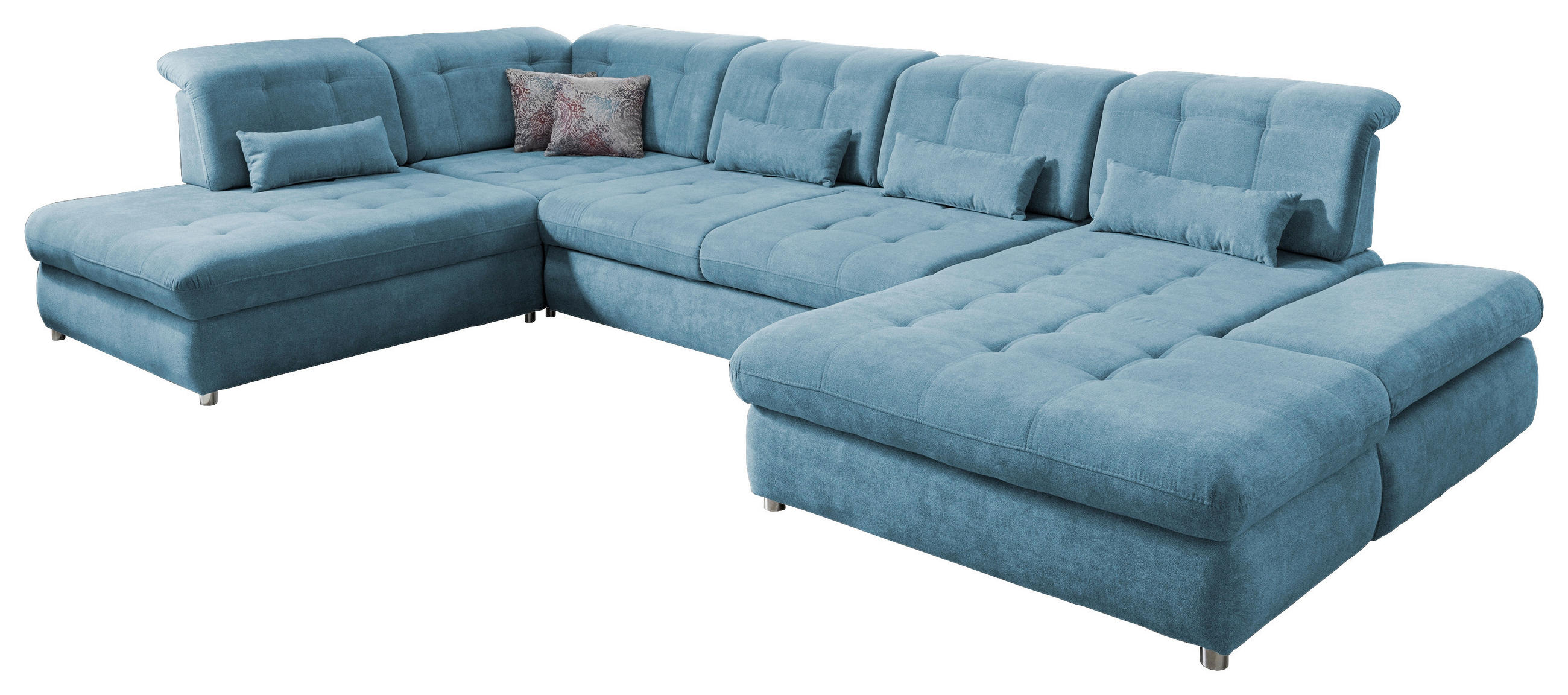 WOHNLANDSCHAFT Blau Mikrofaser - Blau/Chromfarben, KONVENTIONELL, Kunststoff/Textil (237/387/186cm) - Livetastic