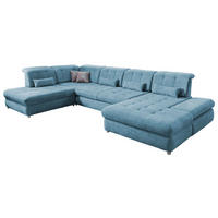 WOHNLANDSCHAFT Blau Mikrofaser  - Blau/Chromfarben, KONVENTIONELL, Kunststoff/Textil (237/387/186cm) - Livetastic