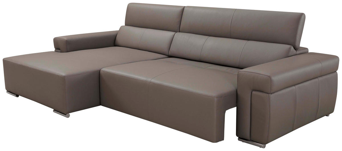 Ecksofa inkl. Funktion DUA Grau Echtleder  - Chromfarben/Grau, Design, Leder/Metall (170/293cm) - Novel