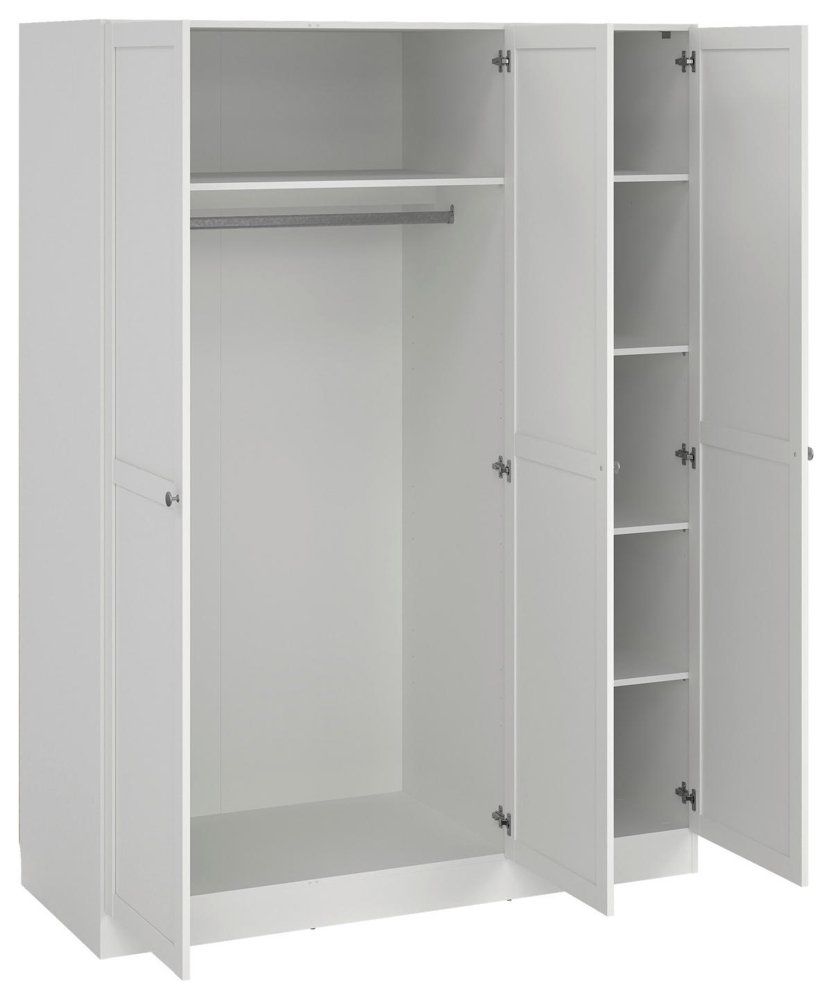 DREHTÜRENSCHRANK 147/200/61,7 cm 3-türig Weiß  - Silberfarben/Weiß, MODERN, Holzwerkstoff/Metall (147/200/61,7cm) - MID.YOU