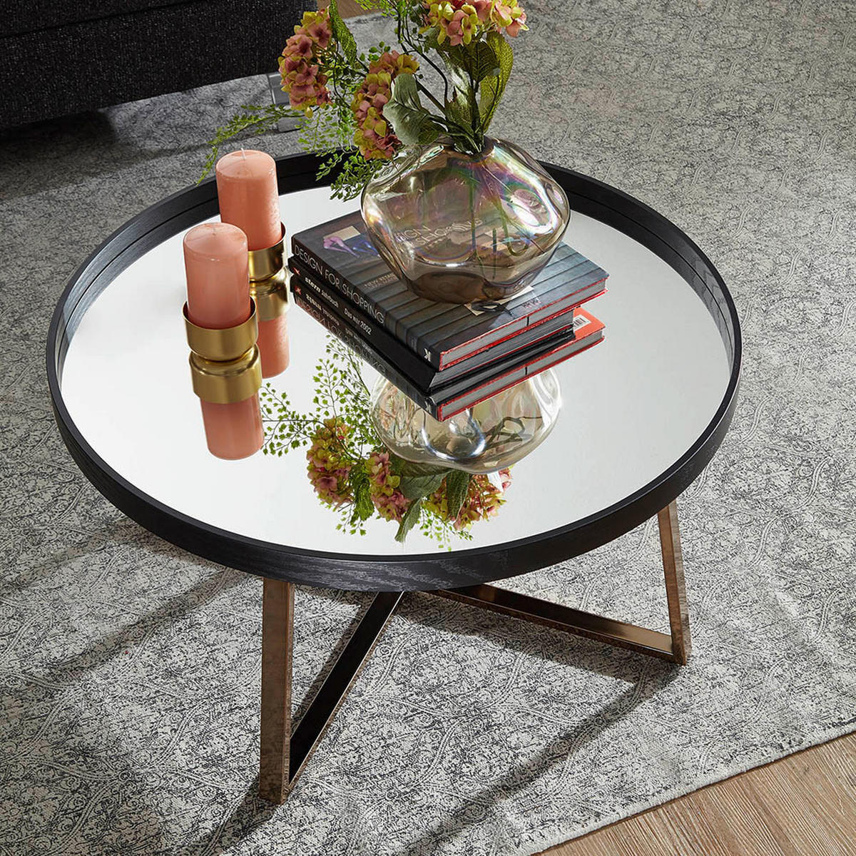 COUCHTISCH in Glas 78/78/42,5 cm  - Goldfarben/Schwarz, Design, Glas/Metall (78/78/42,5cm) - MID.YOU