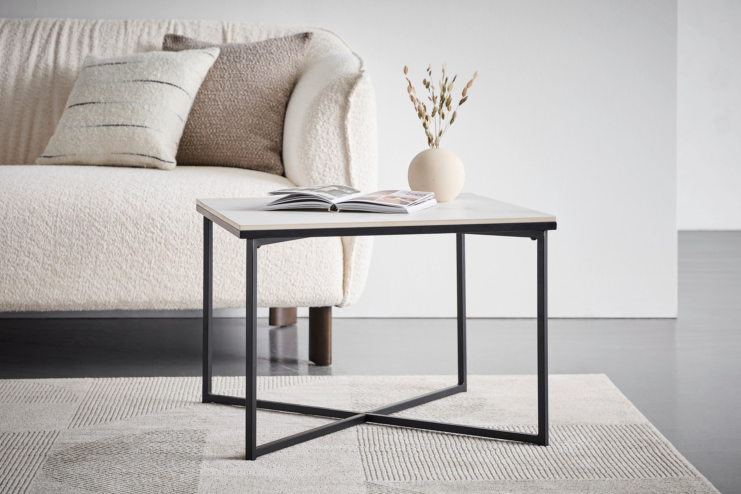 KONFERENČNÍ STOLEK, černá, bílá, kov, keramika, 60/43/60 cm - bílá/černá, Design, kov/keramika (60/43/60cm) - Livetastic