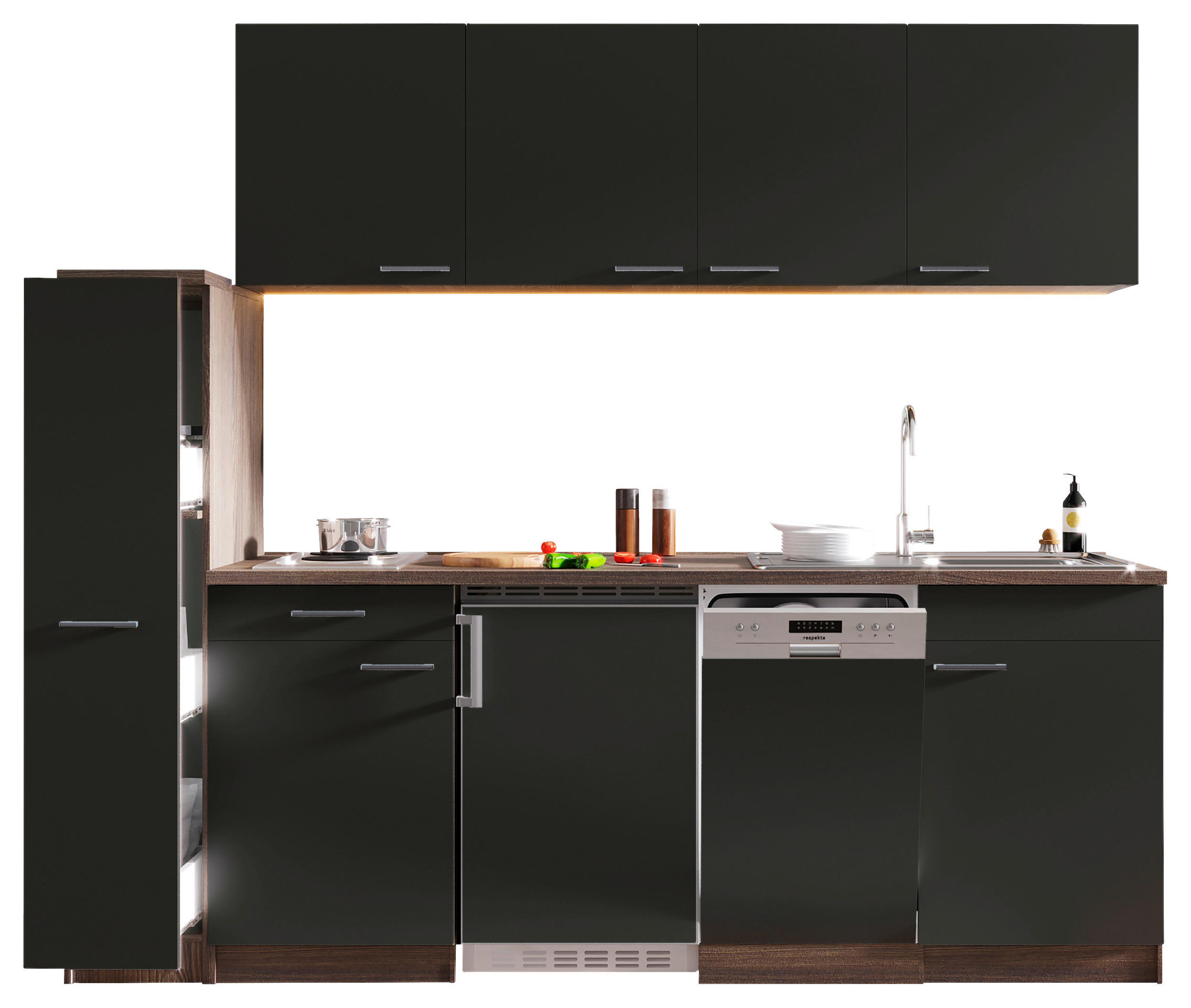 KÜCHENBLOCK Oliver 225 cm  in Grau  - Eichefarben/Alufarben, Basics, Holzwerkstoff/Kunststoff (225cm) - Respekta