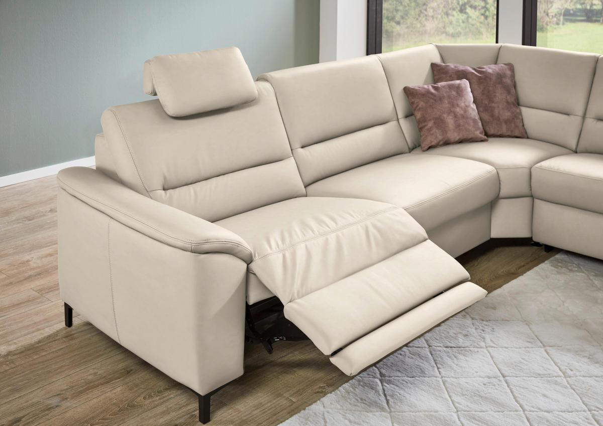 ECKSOFA  in Echtleder Ecru  290/249 cm  - Ecru/Schwarz, KONVENTIONELL, Leder/Metall (290/249cm) - Beldomo Premium